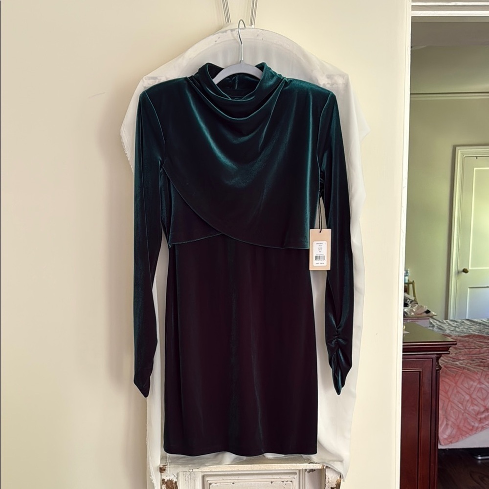 NWT Bailey 44 Emerald Green Ladonia Velvet Long Sleeve Dress Size Medium - Picture 3 of 6